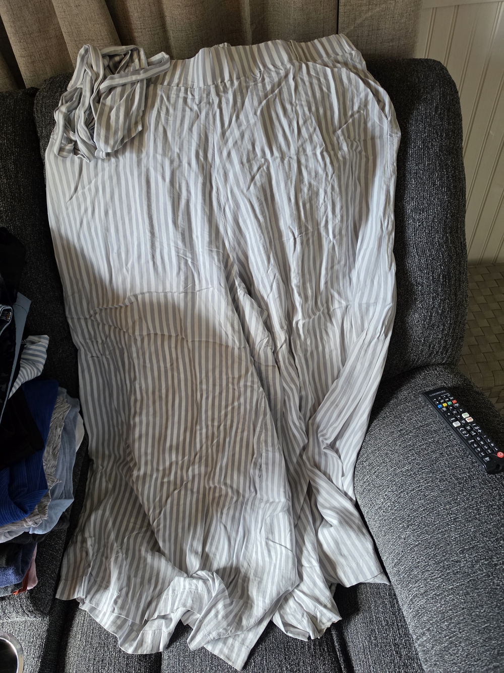torrid Light Gray and White Striped Wide Leg Jumpsuit